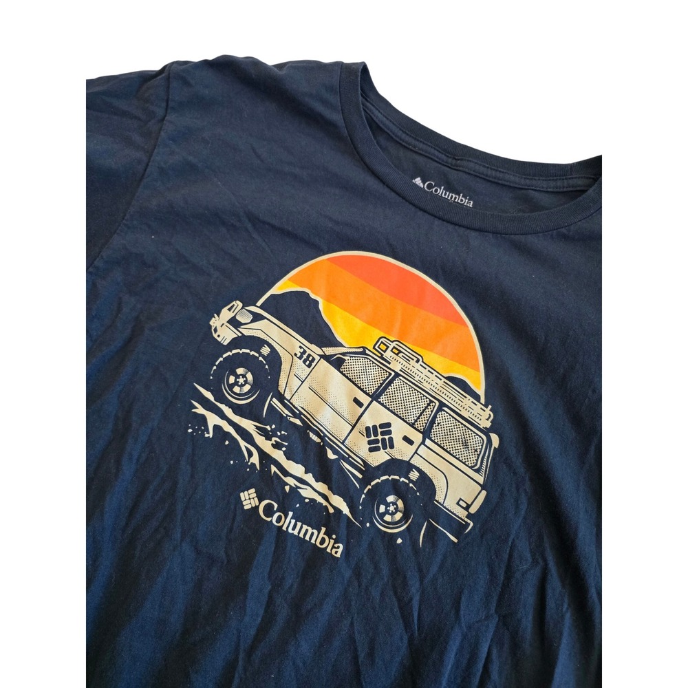 Columbia Shirt Mens Large Blue Sunset Overlanding 4x4 SUV Truck Graphic Tee L
